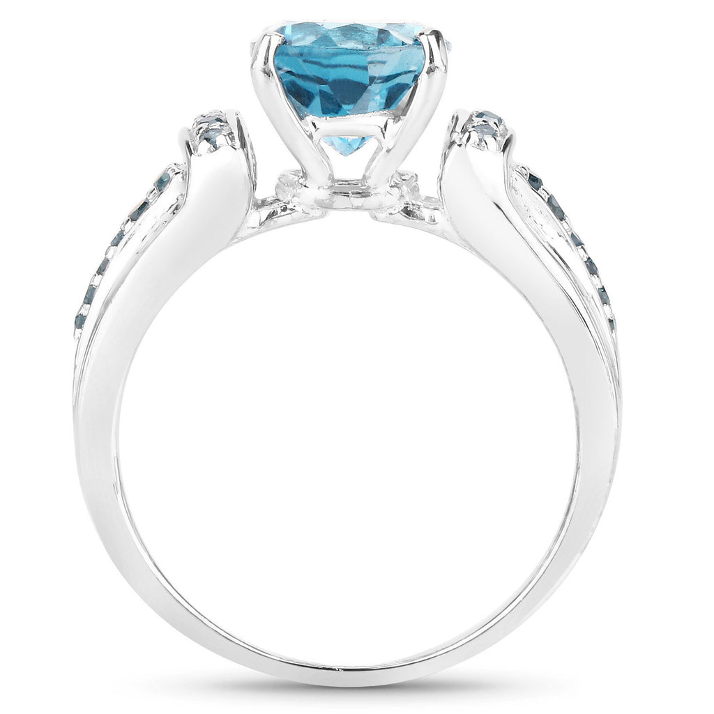 London Blue Topaz Ring With Blue Diamonds 2.68 Carats Sterling Silver