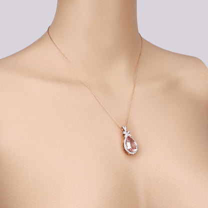 Morganite Pendant Necklace Diamond Setting 8.12 Carats 14K Rose Gold