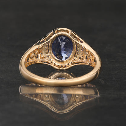 Natural Tanzanite Ring With White Zircon 1.85 Carats 9K Yellow Gold