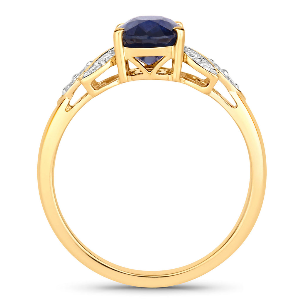 Blue Sapphire Ring With Diamonds 2.1 Carats 18K Yellow Gold