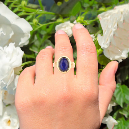 Lapis Ring 5 Carats Gold Plated Silver
