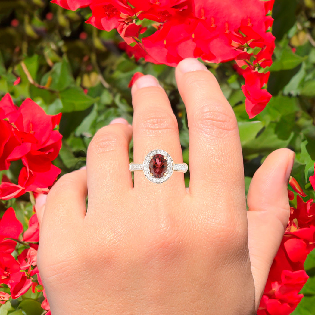 Natural Pink Tourmaline Ring With White Zircon 1.38 Carats 9K Yellow Gold