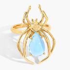Blue Topaz Spider Ring 4.48 Carats Gold Plated Silver