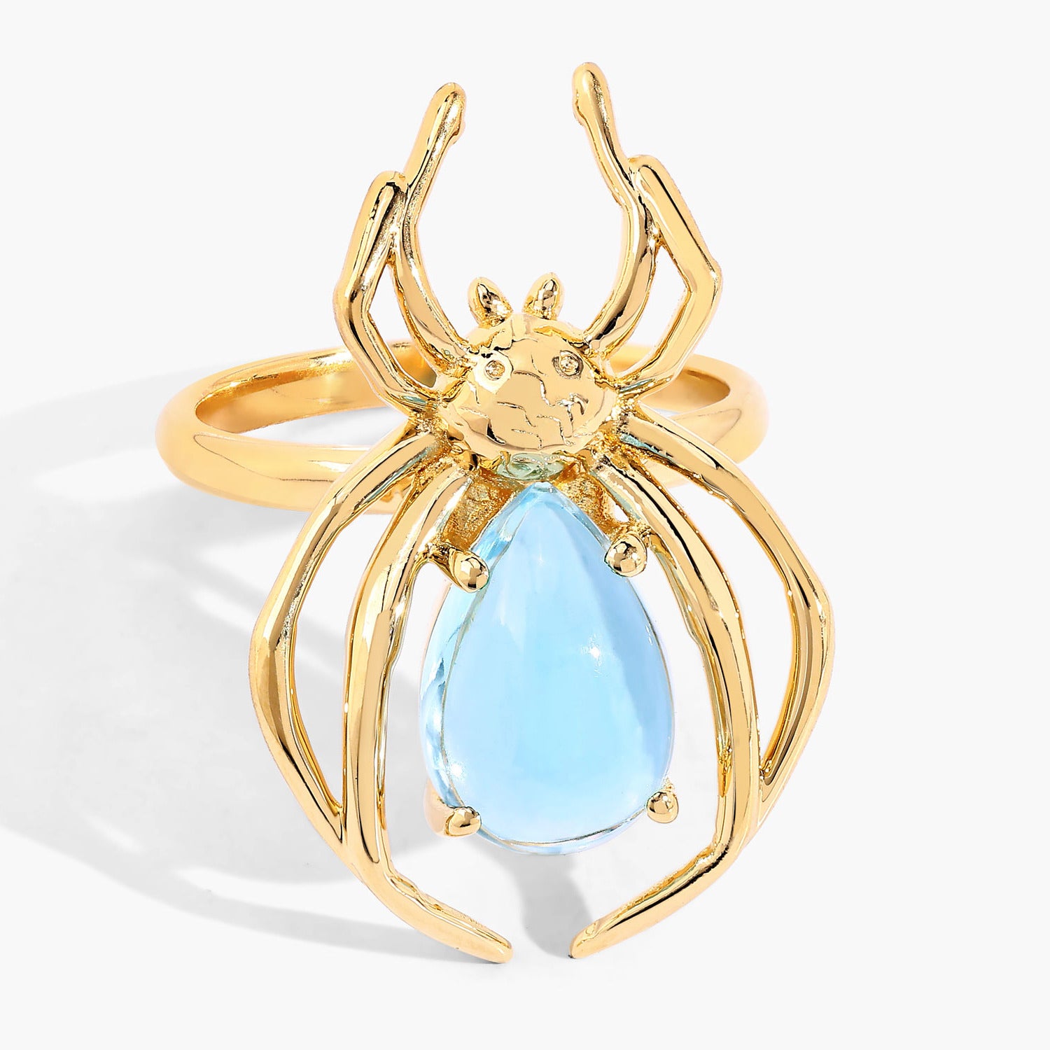 Blue Topaz Spider Ring 4.48 Carats Gold Plated Silver