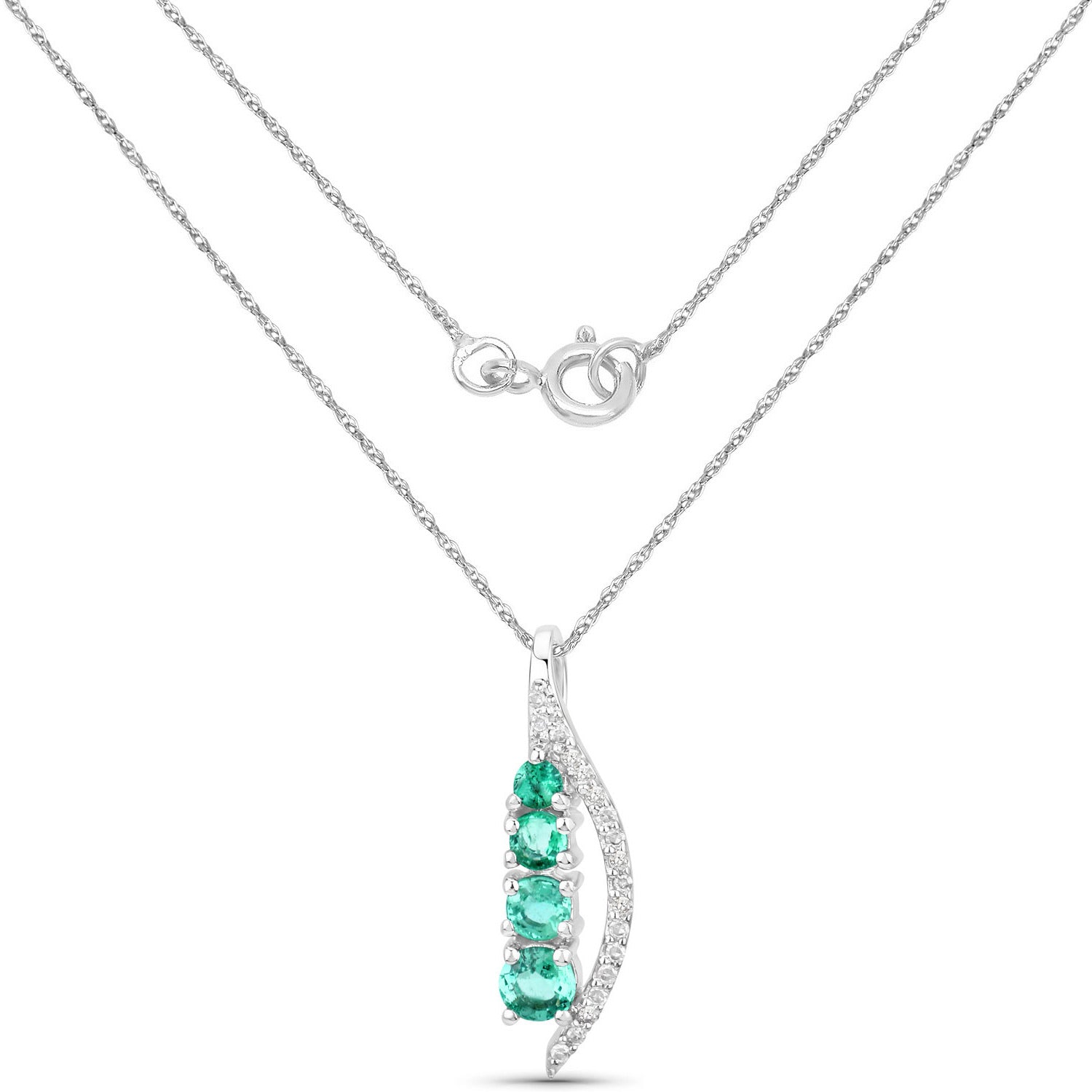 Zambian Emerald Pendant With Diamonds 0.26 Carats 14K White Gold
