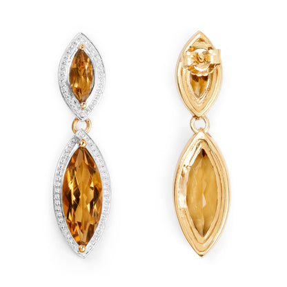 Champagne Quartz Dangle Earrings 8.48 Carats 14K Yellow Gold Plated Sterling Silver
