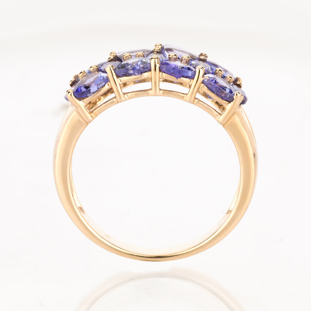 Natural Tanzanite Cluster Ring 2.54 Carats 9K Yellow Gold