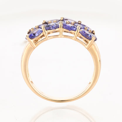 Natural Tanzanite Cluster Ring 2.54 Carats 9K Yellow Gold