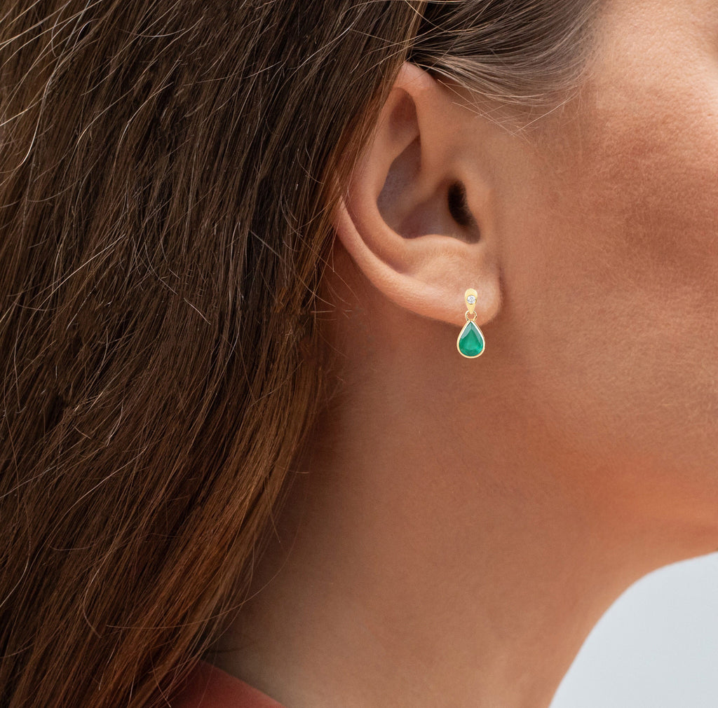 Zambian Emerald Earrings With Diamonds 1.32 Carats 10K Yellow Gold