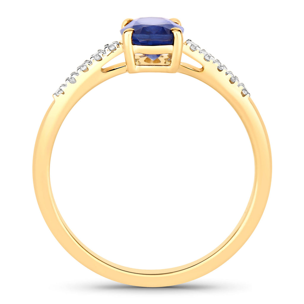Blue Sapphire Ring With Diamonds 1.18 Carats 18K Yellow Gold
