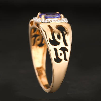 Natural Tanzanite Ring With White Zircon 0.89 Carats 9K Yellow Gold