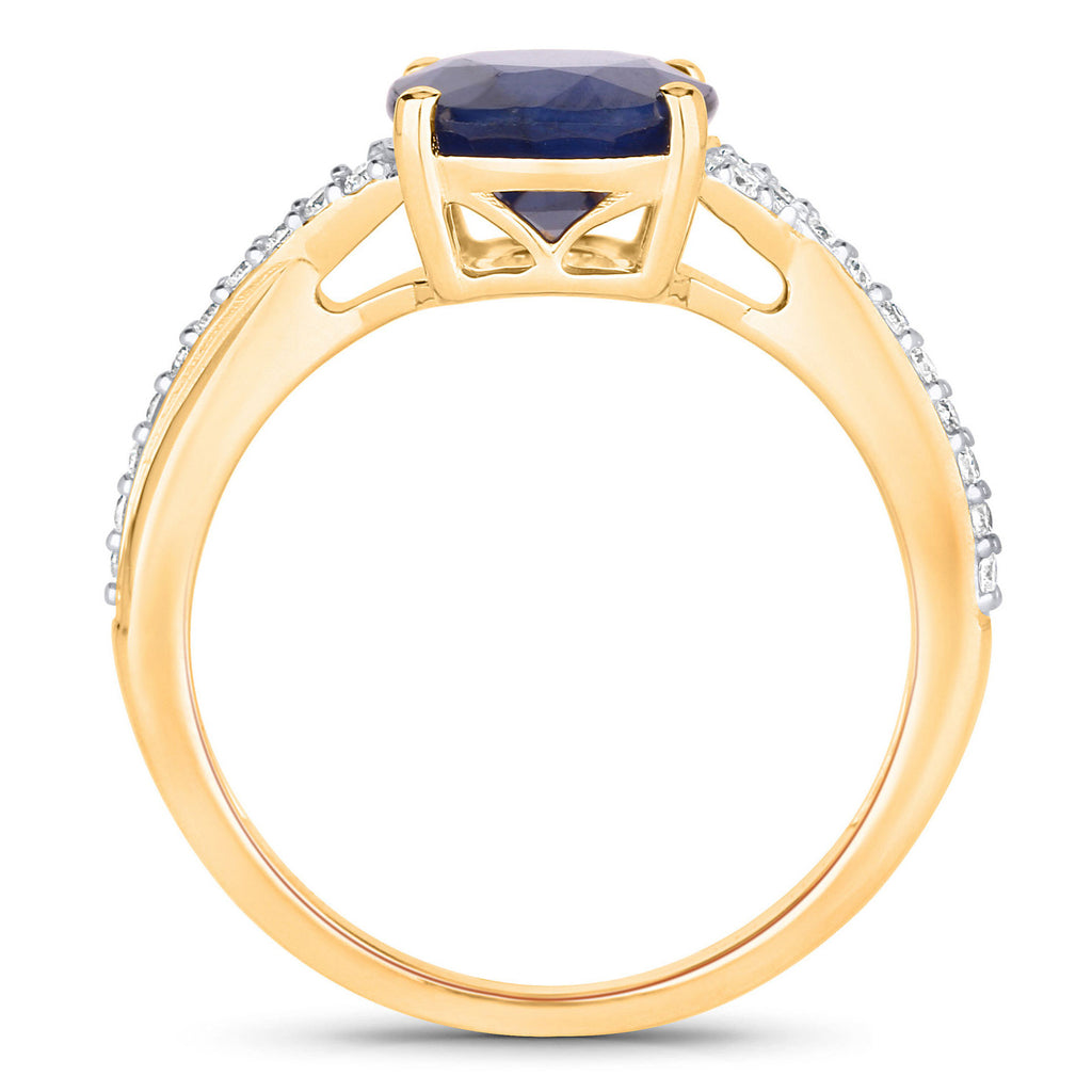 Blue Sapphire Ring With Diamonds 3.24 Carats 14K Yellow Gold