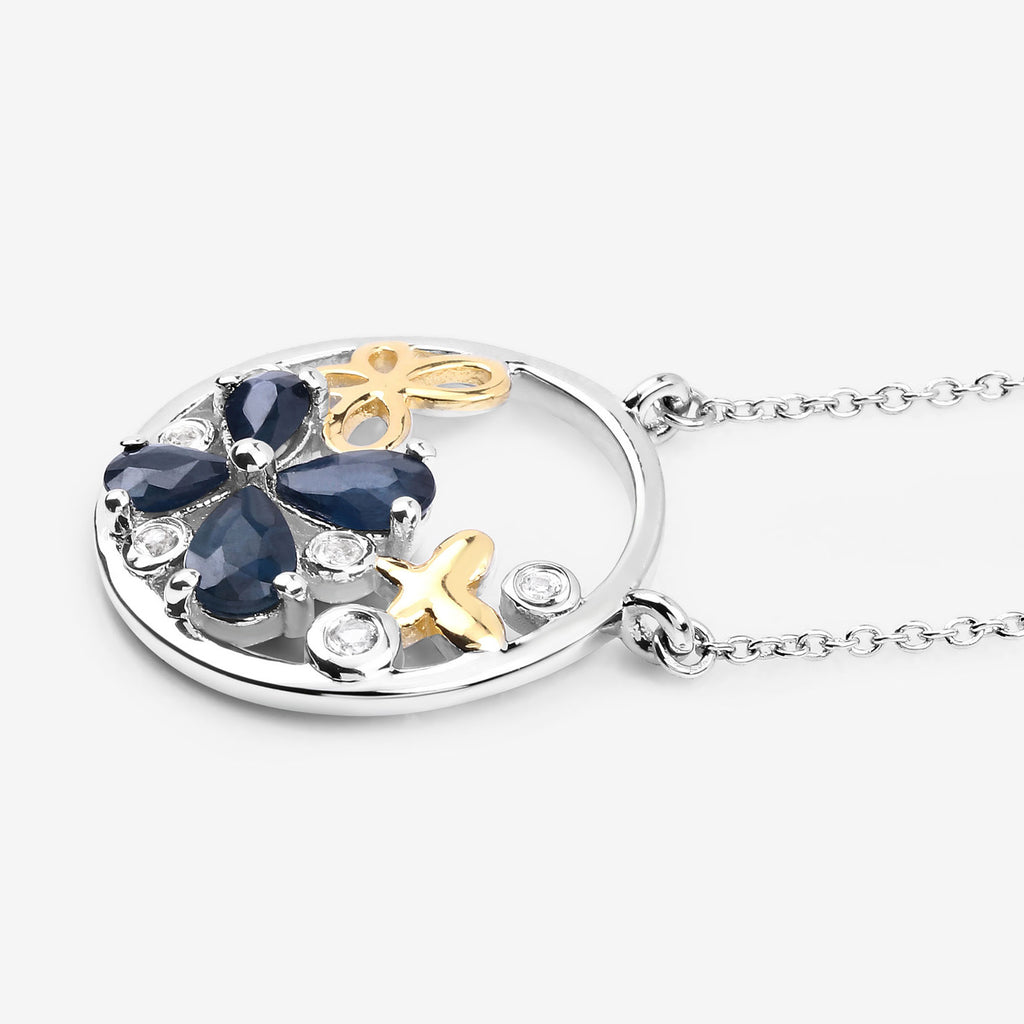 Blue Sapphire Pendant With White Topaz 1.32 Carats Sterling Silver