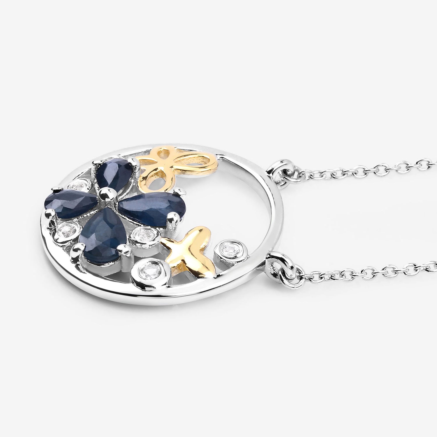 Blue Sapphire Pendant With White Topaz 1.32 Carats Sterling Silver
