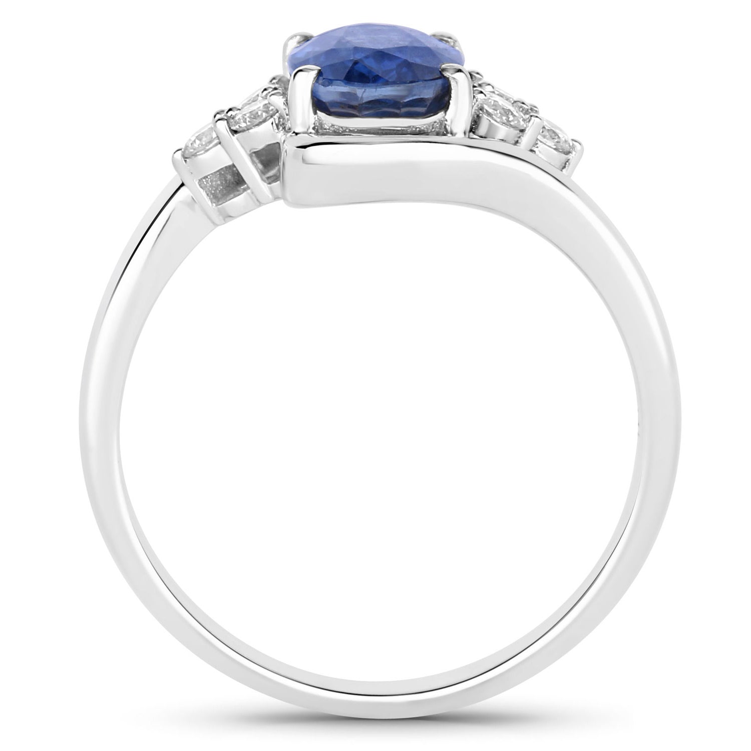 Blue Sapphire Ring With Diamonds 2.04 Carats 18K White Gold