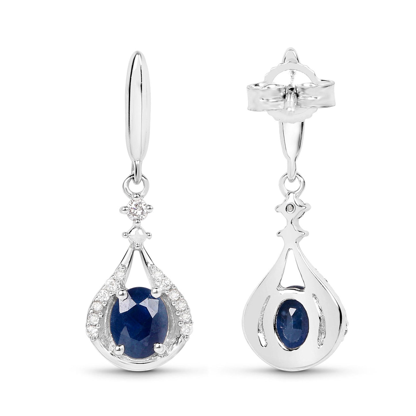Natural Sapphire Earrings With Diamonds 0.82 Carats 14K White Gold