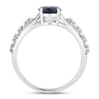Blue Sapphire Ring With Diamonds 1.1 Carats 10K White Gold