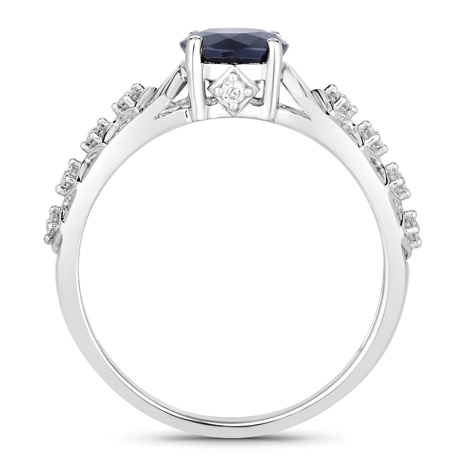 Blue Sapphire Ring With Diamonds 1.1 Carats 10K White Gold