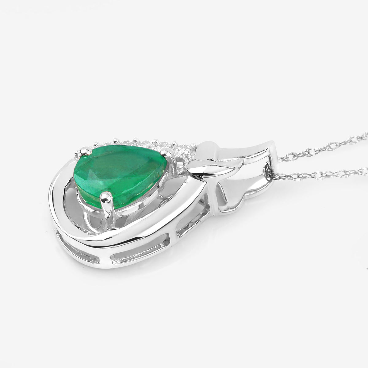 Zambian Emerald Pendant With Diamonds 1.14 Carats 10K White Gold