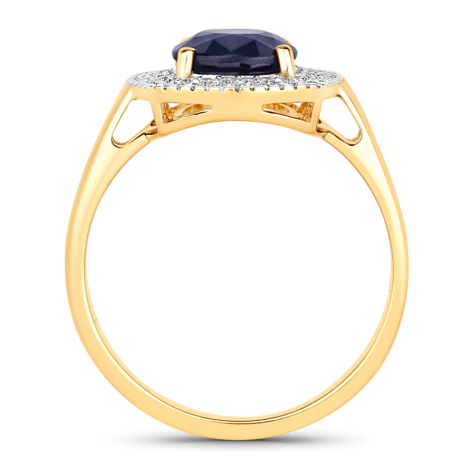 Blue Sapphire Ring With Diamonds 2.7 Carats 18K Yellow Gold