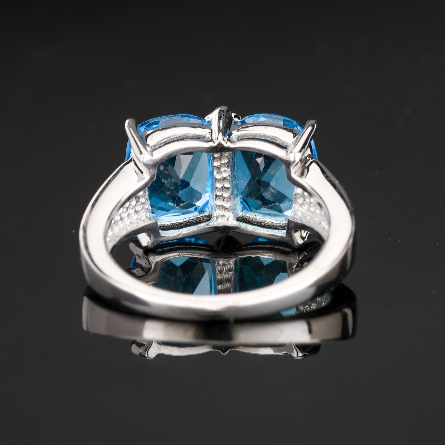 Blue Topaz Ring With White Topaz 7.01 Carats Sterling Silver