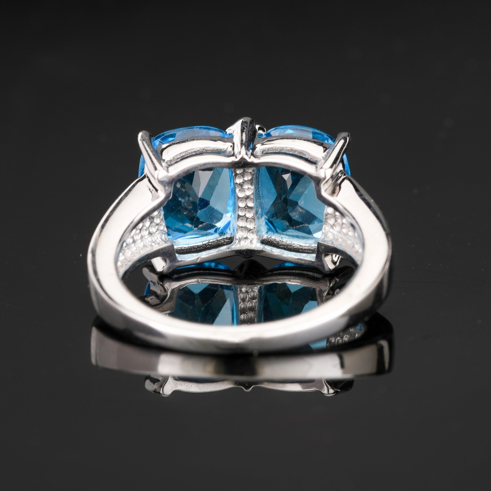 Blue Topaz Ring With White Topaz 7.01 Carats Sterling Silver