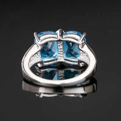 Blue Topaz Ring With White Topaz 7.01 Carats Sterling Silver