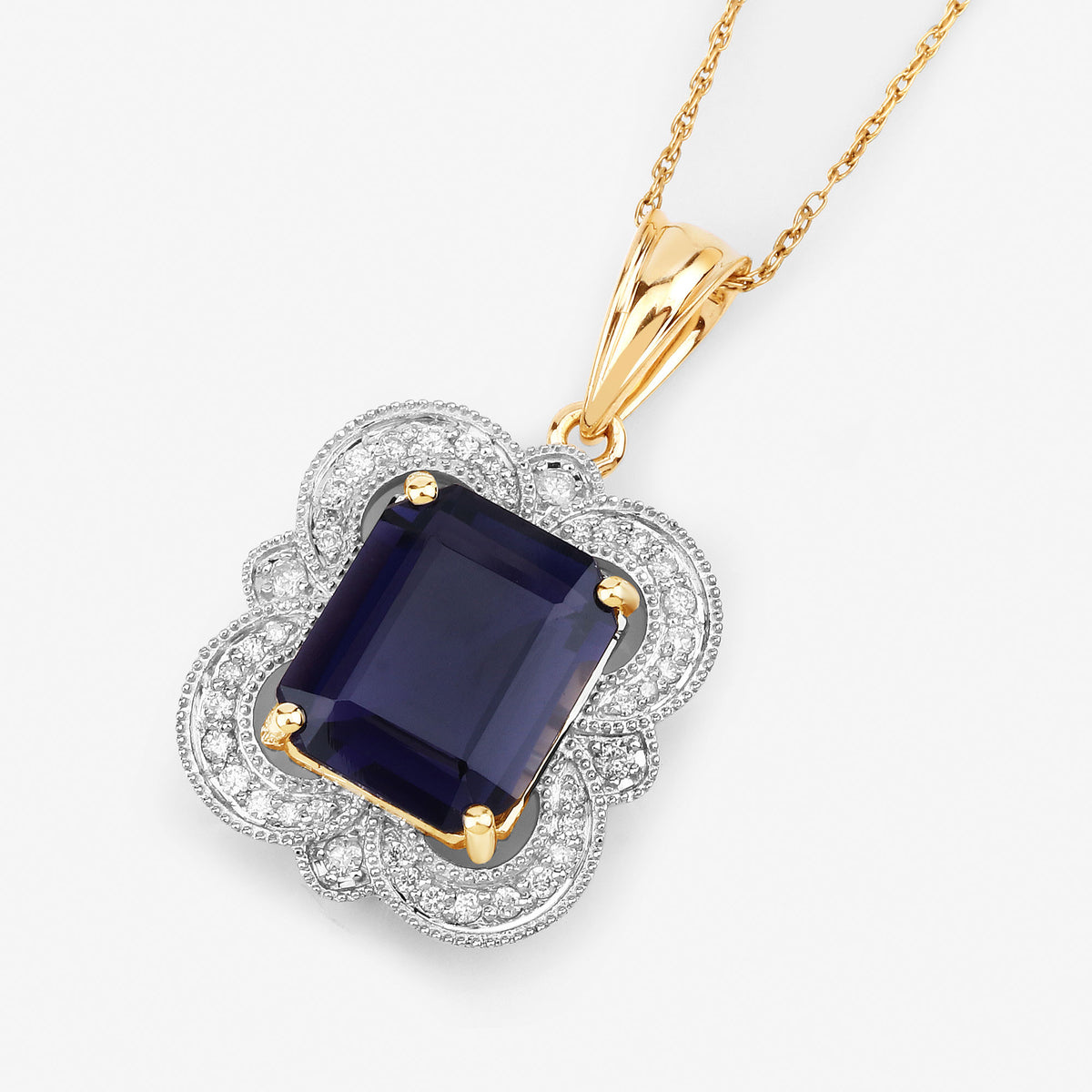 Iolite Pendant With Diamonds 3.98 Carats 14K Yellow Gold