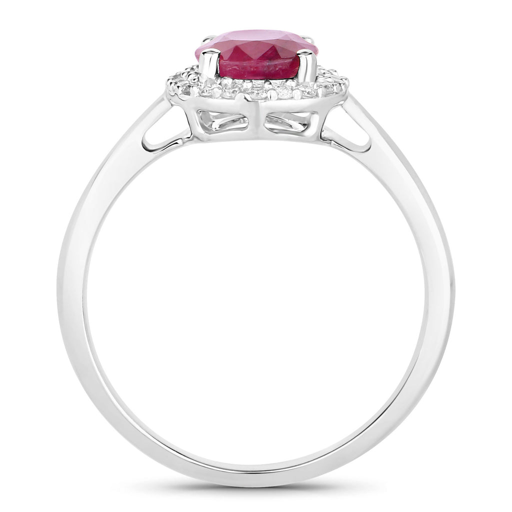 Ruby Ring With Diamonds 1.56 Carats 10K White Gold
