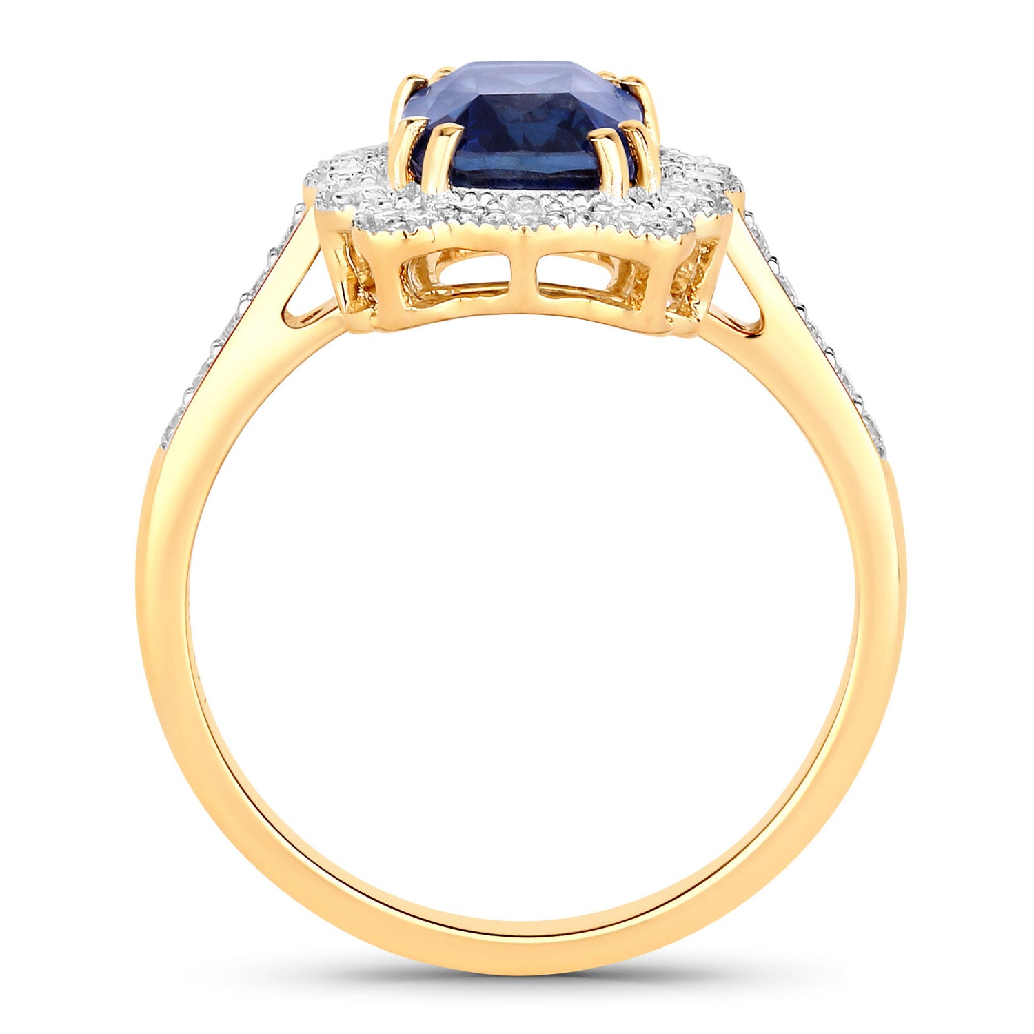 Blue Sapphire Ring With Diamonds 3.16 Carats 18K Yellow Gold