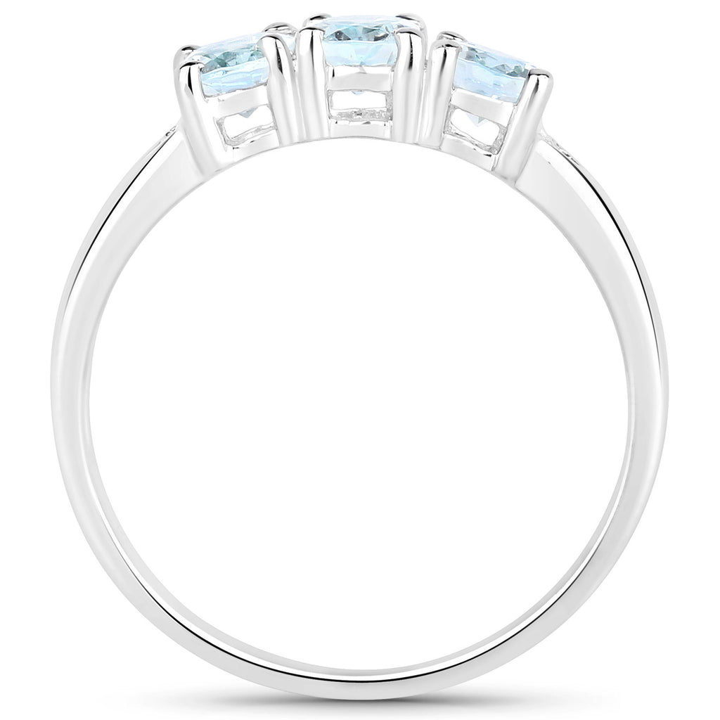 Aquamarine Ring With Diamonds 0.91 Carats Sterling Silver