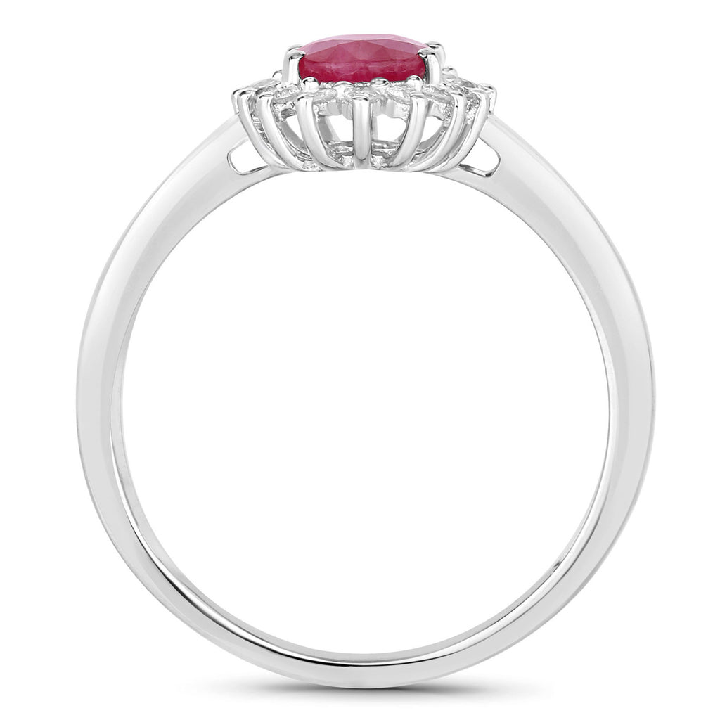 Ruby Ring With Diamonds 0.98 Carats 10K White Gold