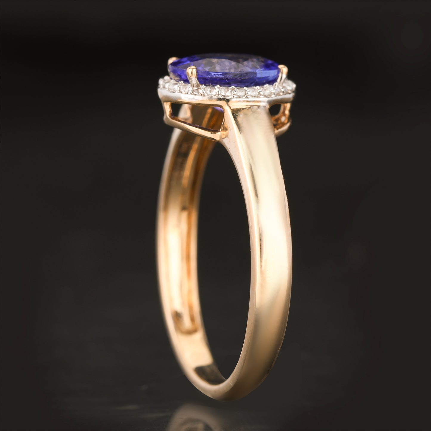 Natural Tanzanite Ring With White Zircon 1.28 Carats 9K Yellow Gold