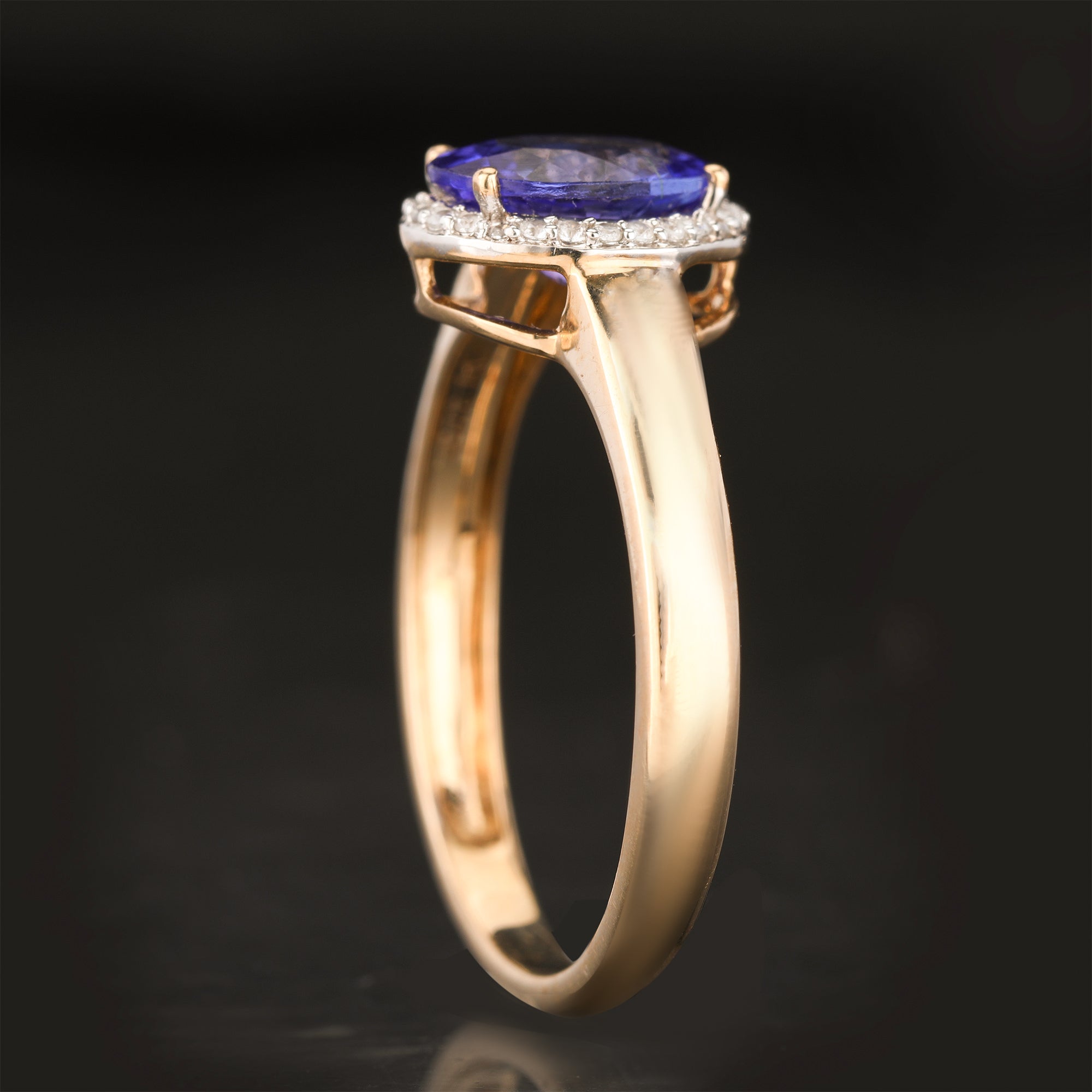 Natural Tanzanite Ring With White Zircon 1.28 Carats 9K Yellow Gold