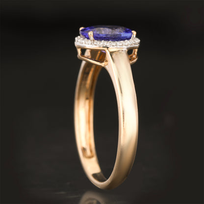 Natural Tanzanite Ring With White Zircon 1.28 Carats 9K Yellow Gold