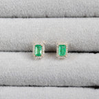 Natural Zambian Emerald Earrings With Diamonds 0.88 Carats 14K Yellow Gold