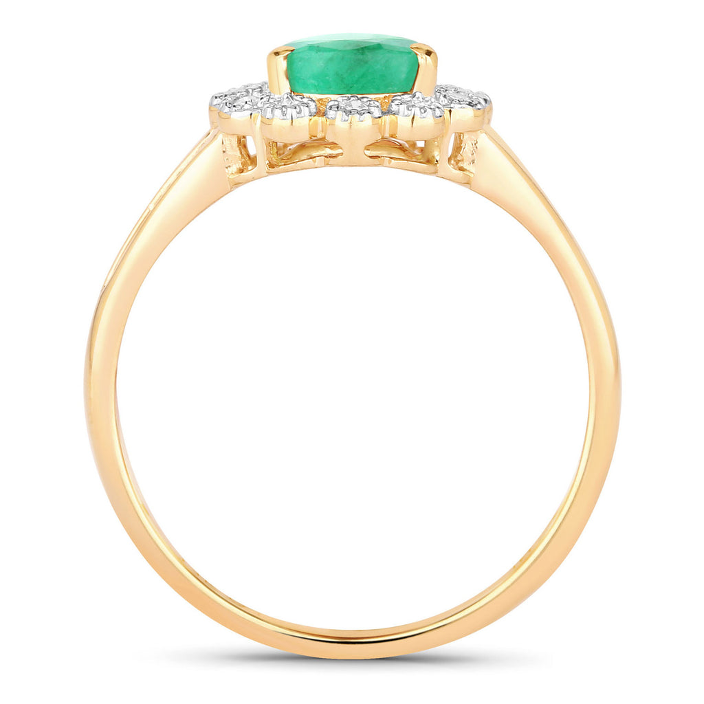 Zambian Emerald Ring With Diamonds 1.18 Carats 10K Yellow Gold