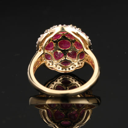 Natural Ruby Ring With White Topaz 4.60 Carats Gold Plated Silver