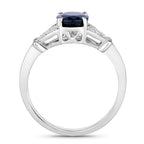 Blue Sapphire Ring With Diamonds 1.58 Carats 14K White Gold