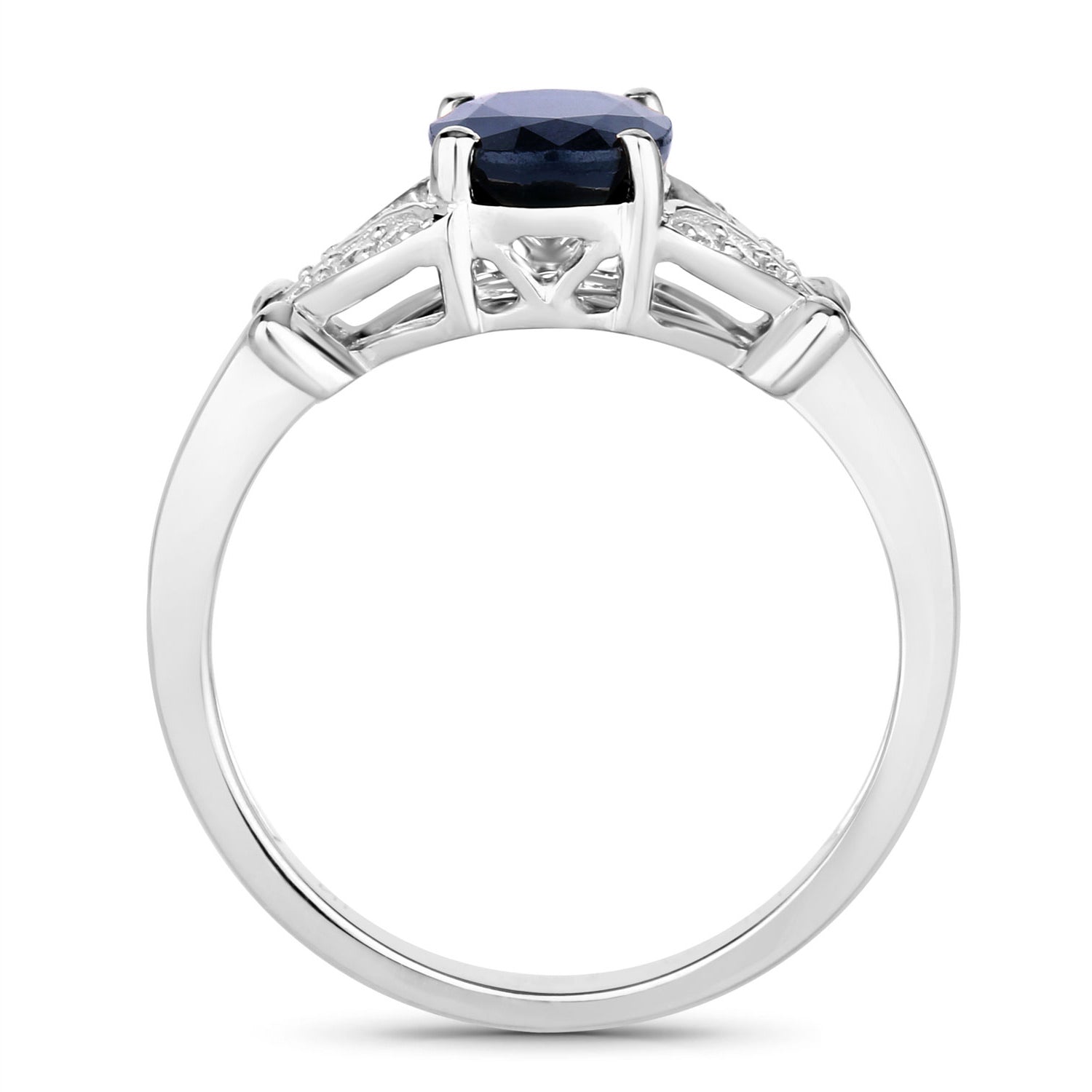 Blue Sapphire Ring With Diamonds 1.58 Carats 14K White Gold