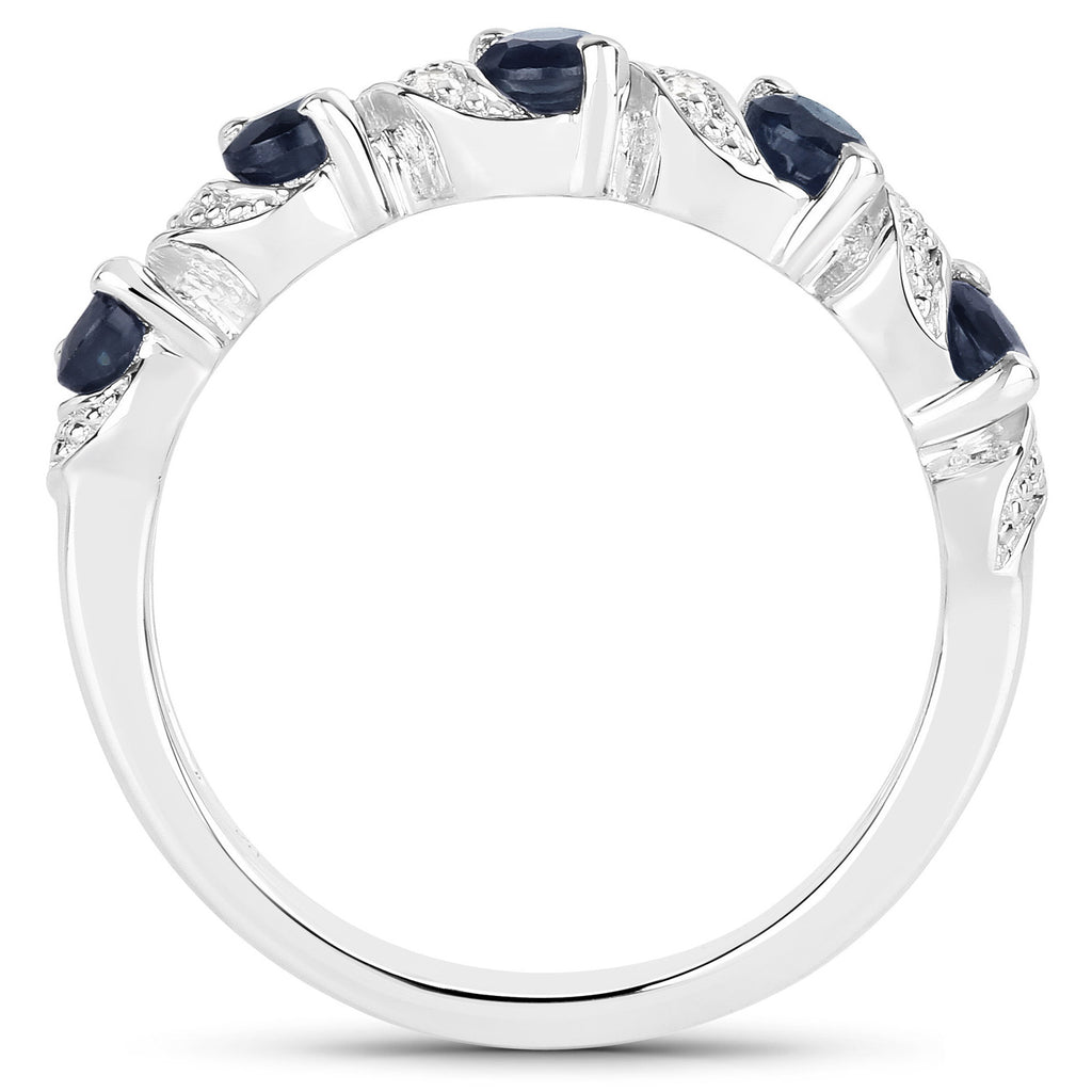 Blue Sapphire Ring With White Topaz 0.6 Carats Sterling Silver