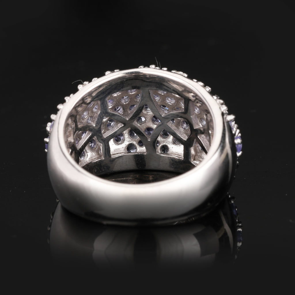 Natural Tanzanite Cluster Ring With Diamonds 3.01 Carats Sterling Silver