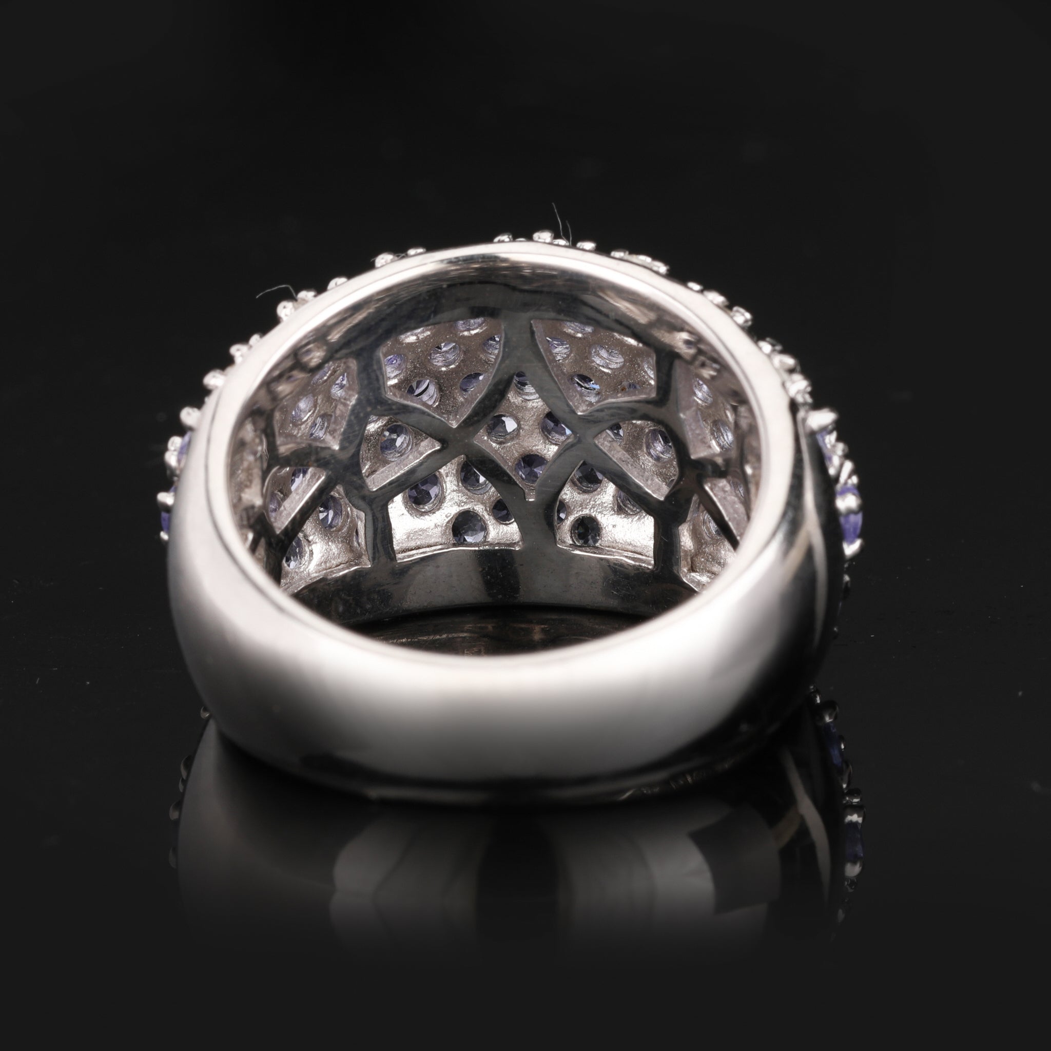 Natural Tanzanite Cluster Ring With Diamonds 3.01 Carats Sterling Silver