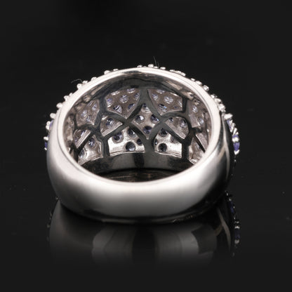 Natural Tanzanite Cluster Ring With Diamonds 3.01 Carats Sterling Silver