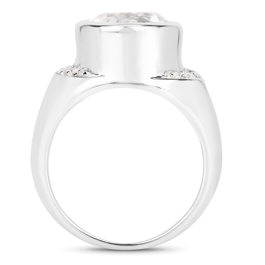 Crystal Quartz Ring With Diamonds 5.34 Carats Sterling Silver