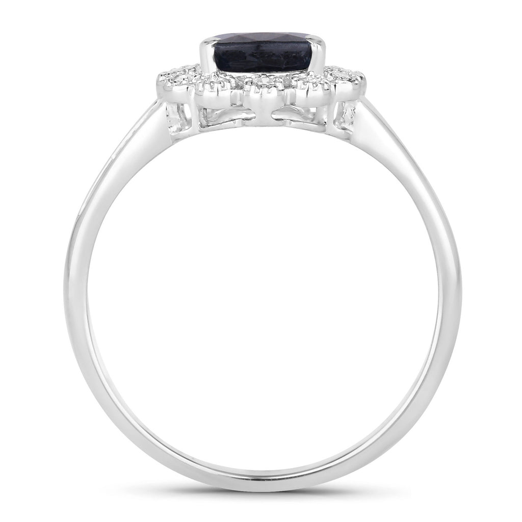 Blue Sapphire Ring With Diamonds 1.42 Carats 10K White Gold