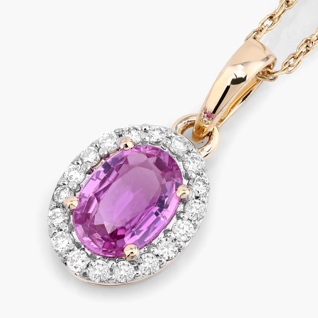 Pink Sapphire Pendant With Diamonds 0.96 Carats 14K Yellow Gold