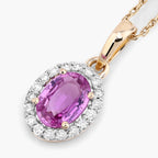 Pink Sapphire Pendant With Diamonds 0.96 Carats 14K Yellow Gold
