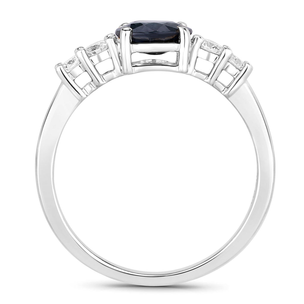 Blue Sapphire Ring With Diamonds 1.32 Carats 14K White Gold
