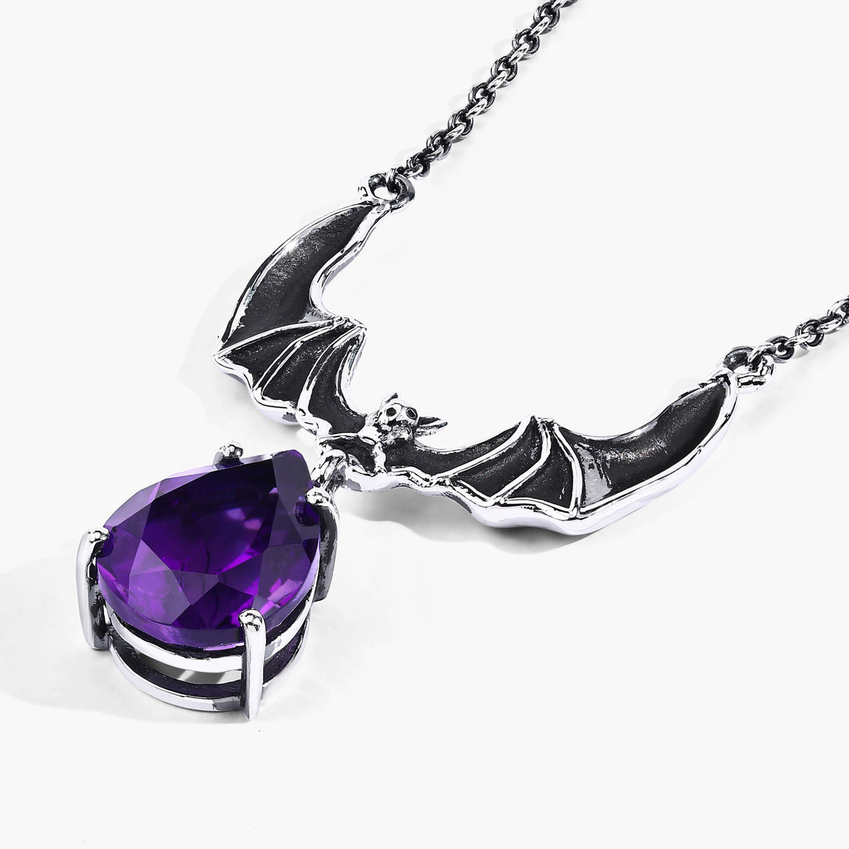 Amethyst Bat Necklace 2.08 Carats Sterling Silver